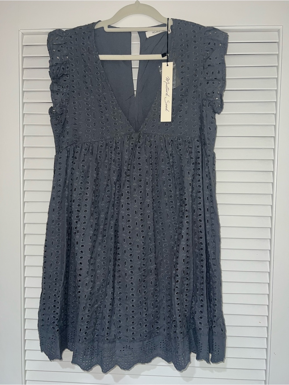 Mustard seed Slate Blue Eyelet V-Neck Romper